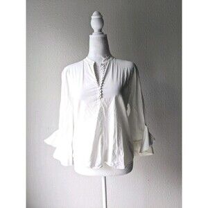 EMPORIO ARMANI White Blouse  White Buttons Bell Sleeves Size M Back Zipper N25